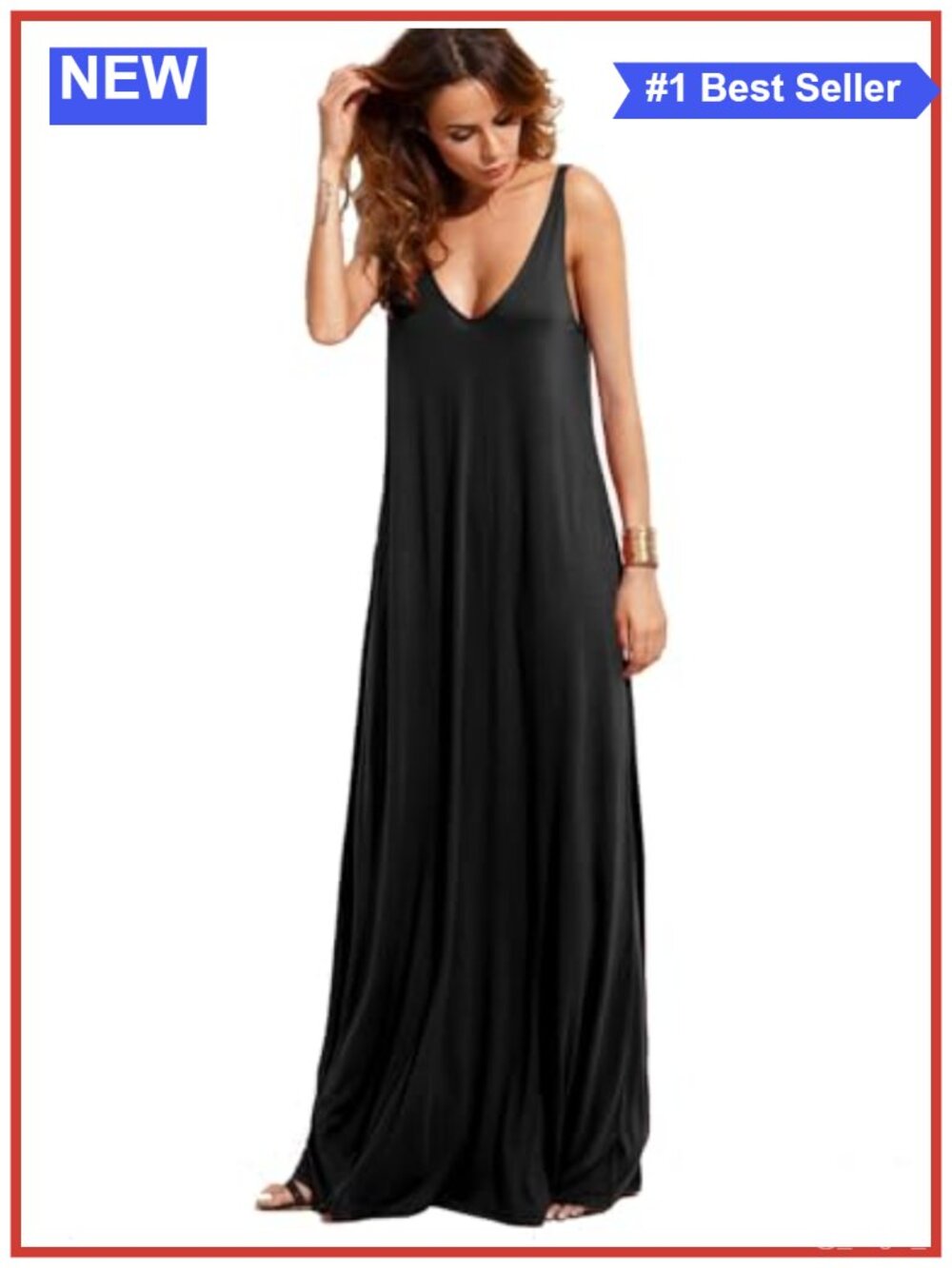 Sleeveless Deep V Neck Flowy Maxi Dress Casual Beach Summer
